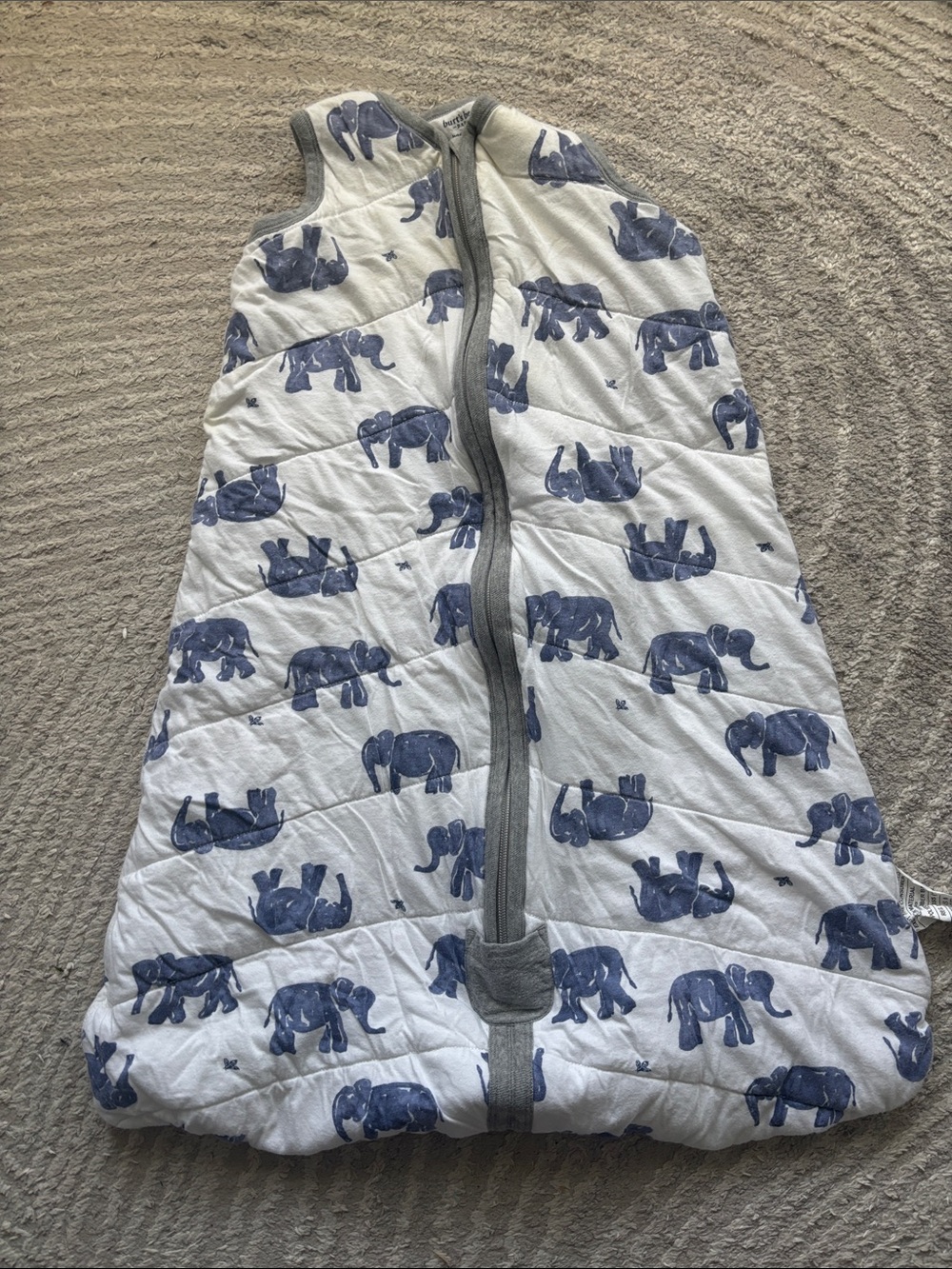 Burt’s Bees Baby Sleep Sack with Blue Elephant Print - Large
